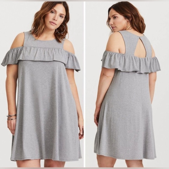 Torrid Woman’s Gray Cold Shoulder Dress Size 1 - Picture 1 of 8